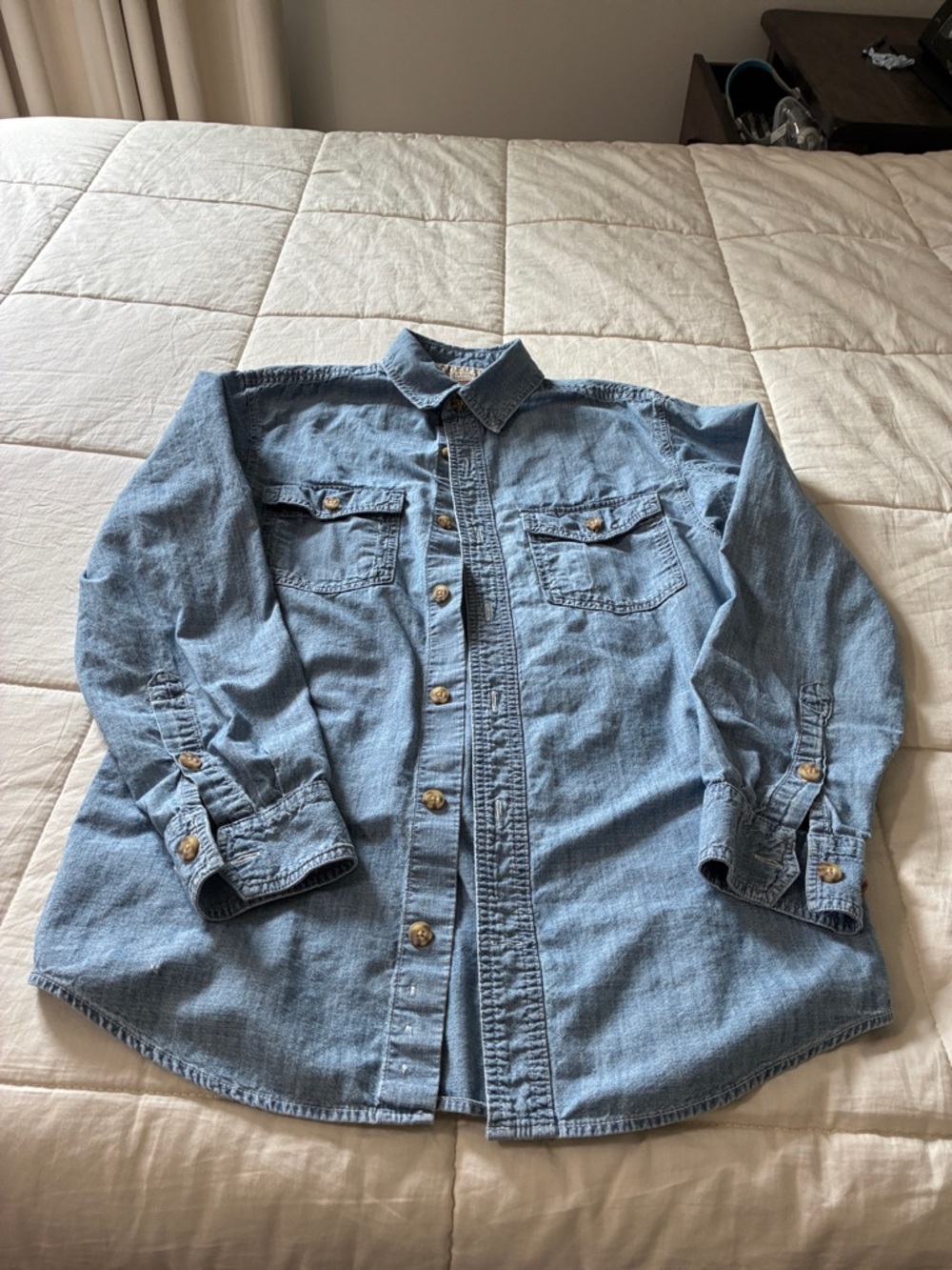 Like new condition Duluth Trading Co Light Blue Denim Collar Shirt